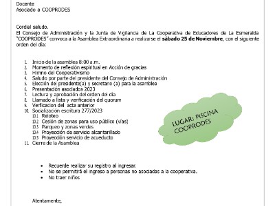 INVITACION ASAMBLEA EXTRAORDINARIA